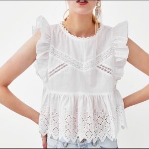 Zara White Eyelet Ruffle Top